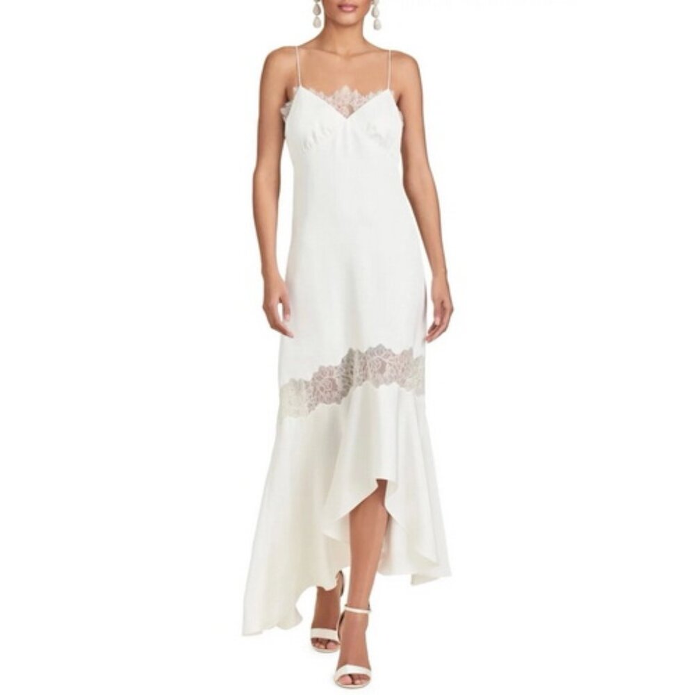 Sachin & Babi Off White Candace Lace-panels Asymmetric Slip Dress